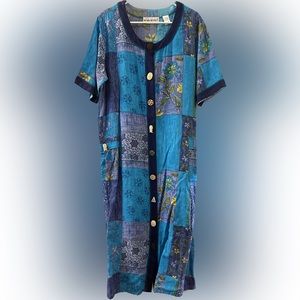 BROWNSTONE STUDIOS size large mixed print maxi dress caftan moo moo button up